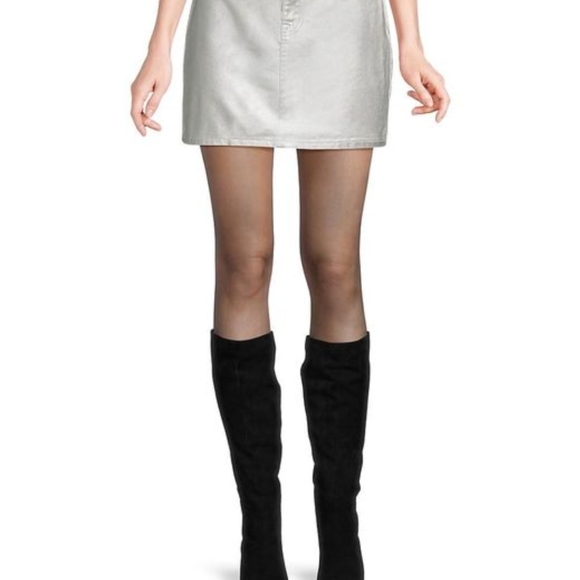 NWT DKNY Women's (Size 26) Silver Metallic-Foiled High-Rise Mini Skirt - Picture 16 of 16